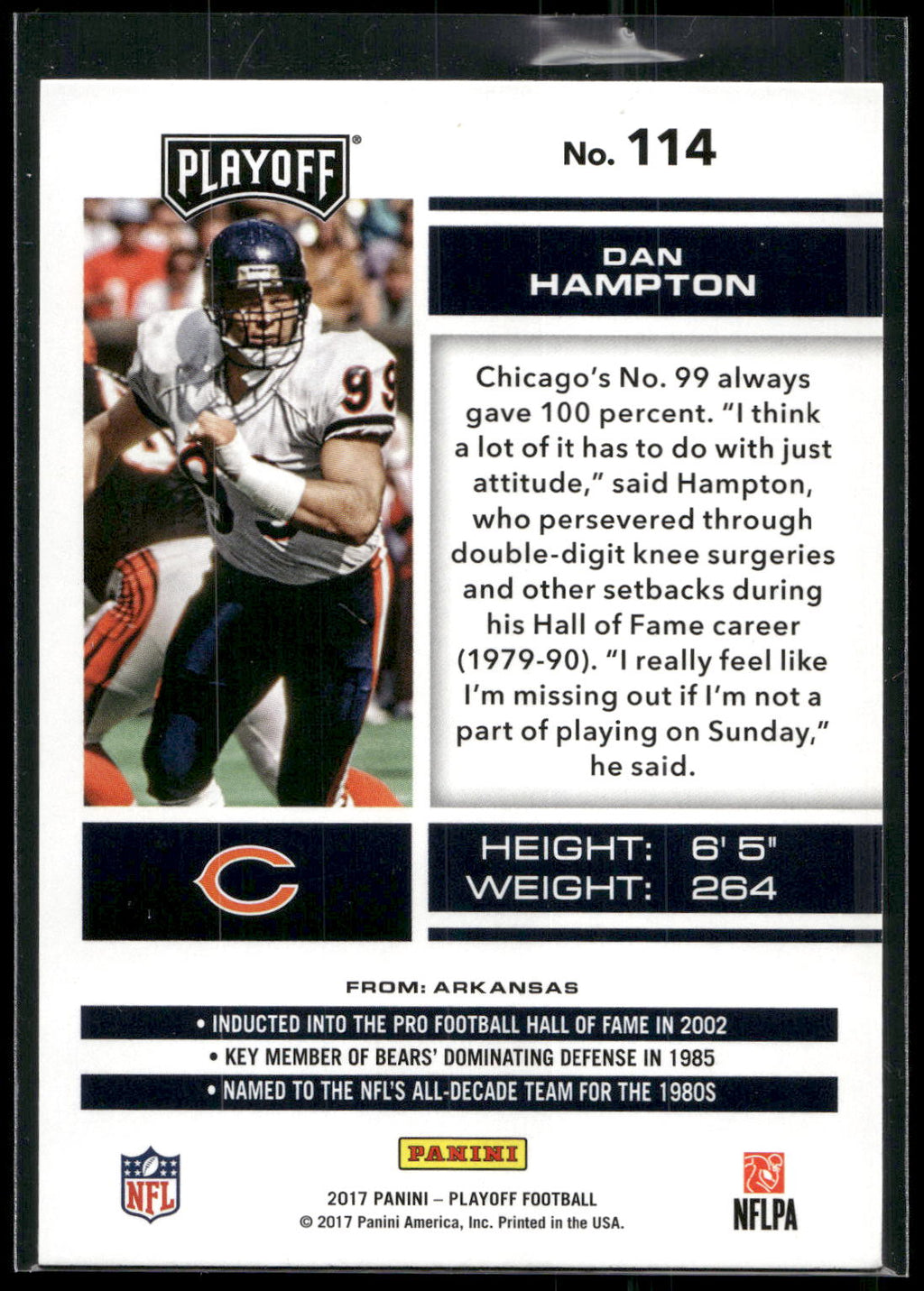 2017 Panini Playoff #114 Dan Hampton