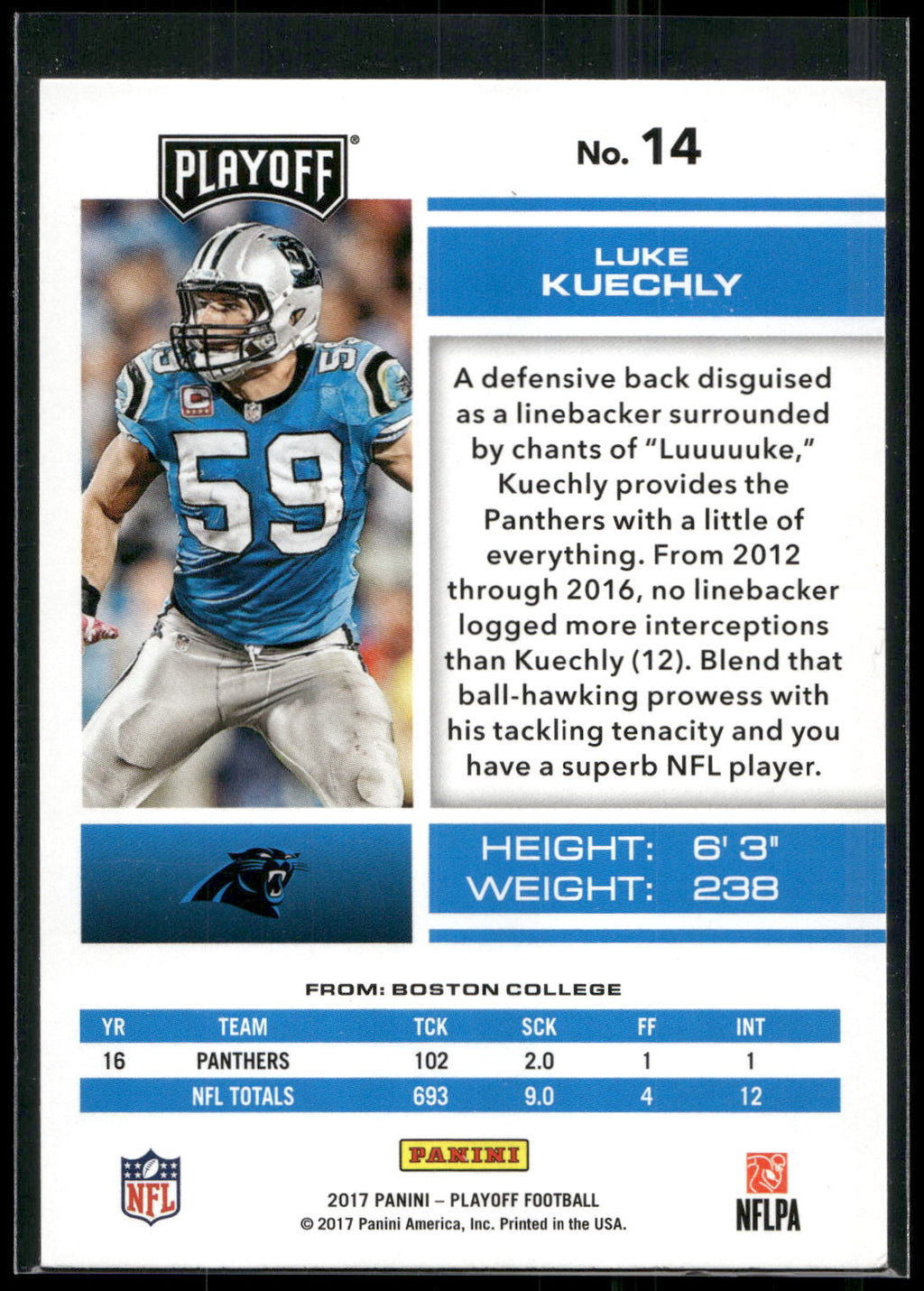 2017 Panini Playoff #14 Luke Kuechly