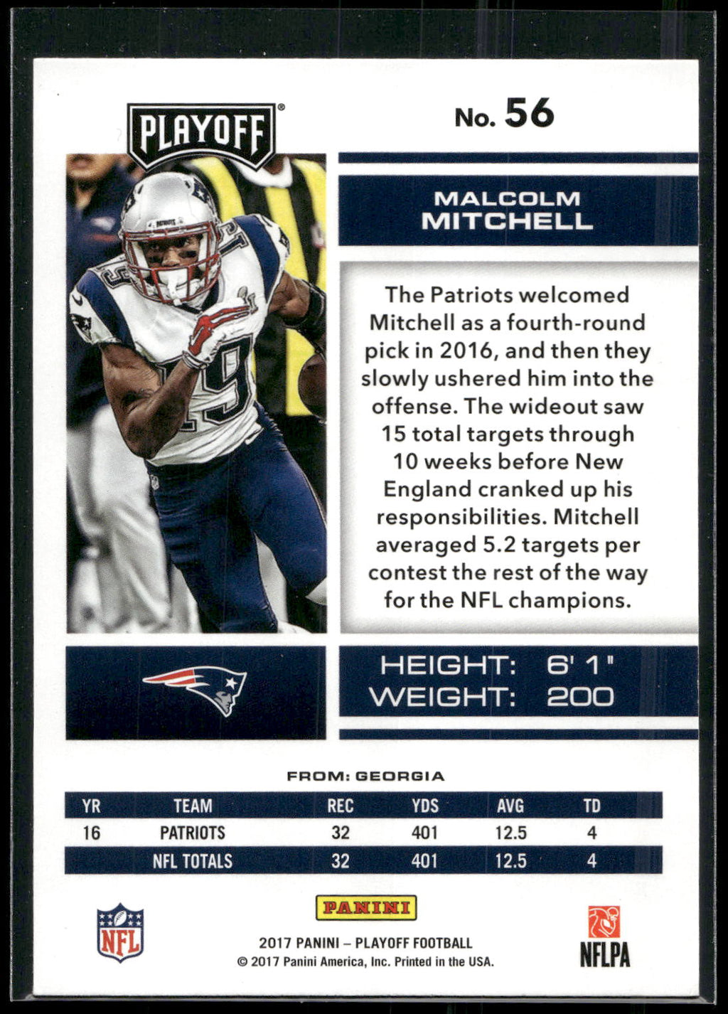 2017 Panini Playoff #56 Malcolm Mitchell