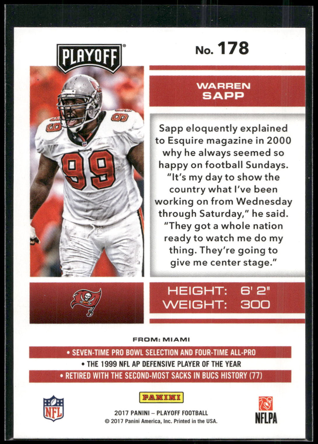 2017 Panini Playoff #178 Warren Sapp