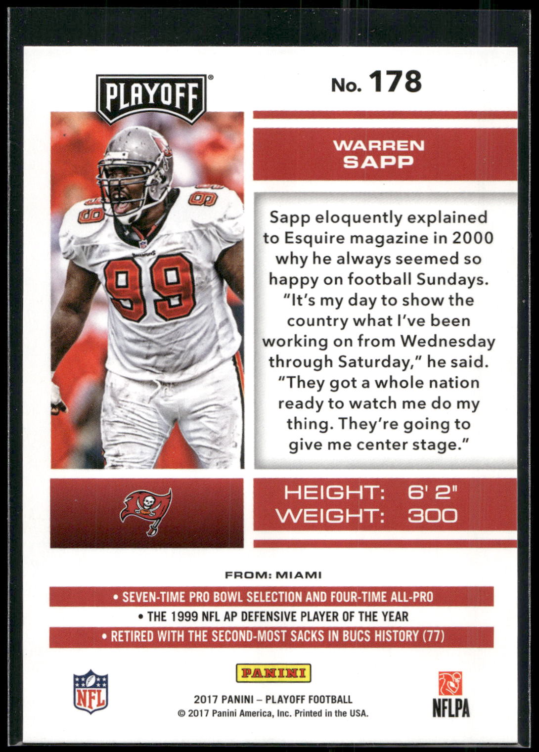 2017 Panini Playoff #178 Warren Sapp