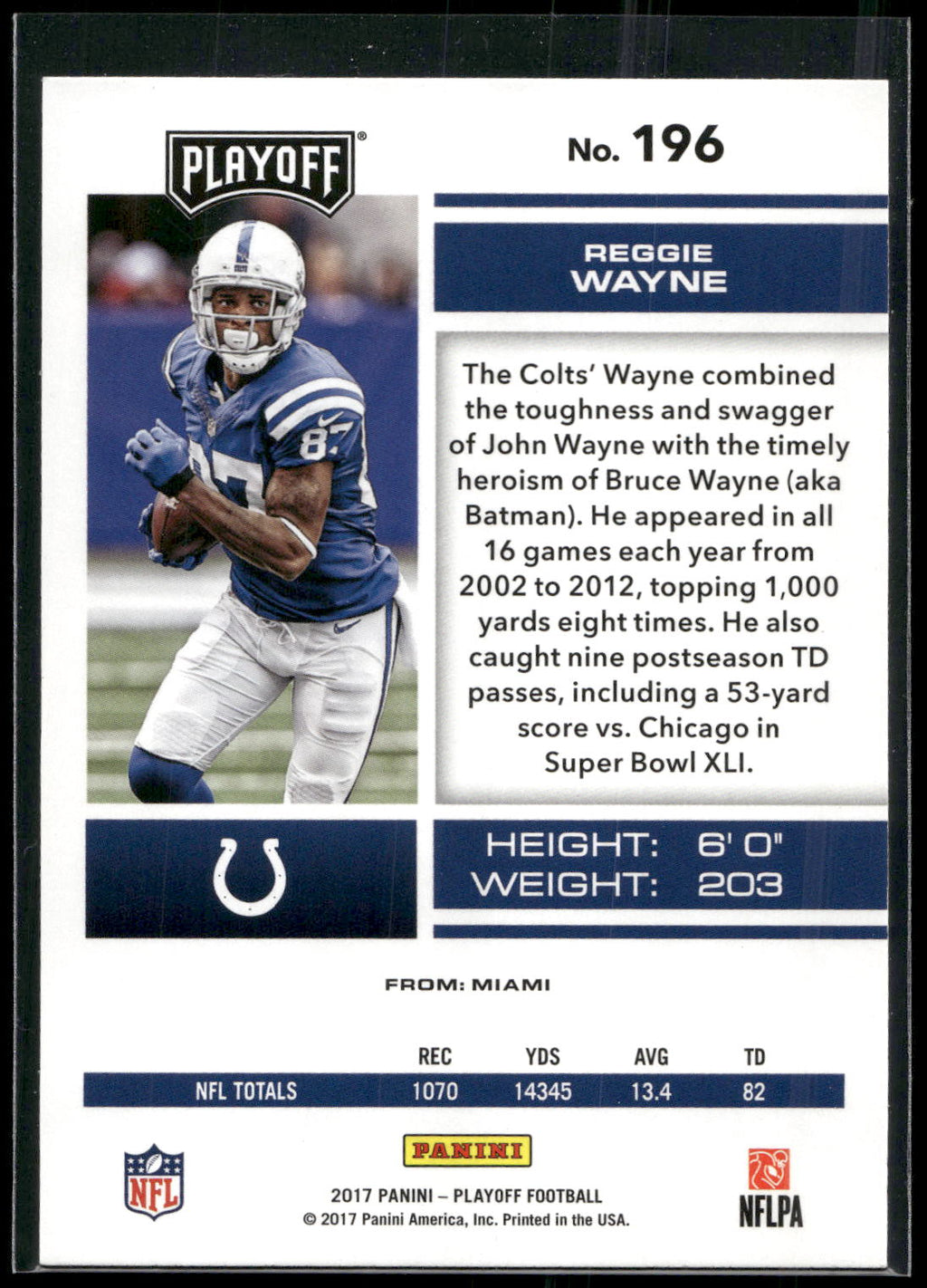 2017 Panini Playoff #196 Reggie Wayne