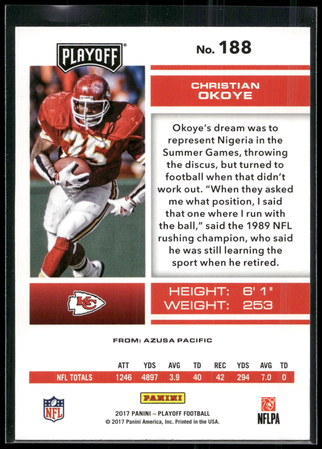 2017 Panini Playoff #188 Christian Okoye
