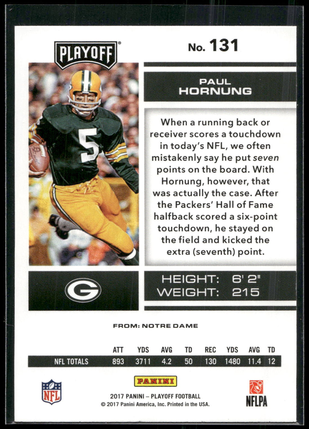 2017 Panini Playoff #131 Paul Hornung