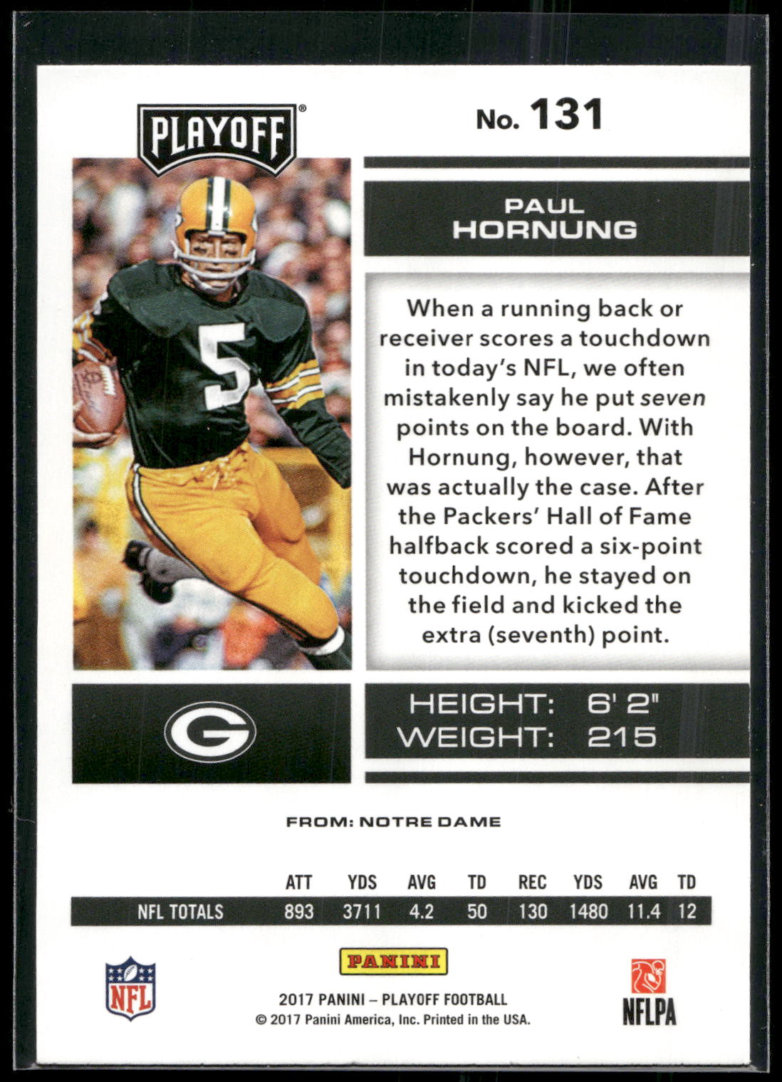 2017 Panini Playoff #131 Paul Hornung
