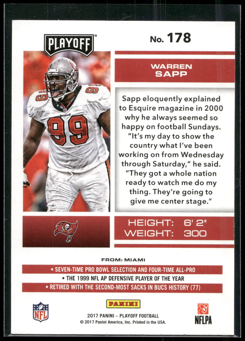 2017 Panini Playoff #178 Warren Sapp