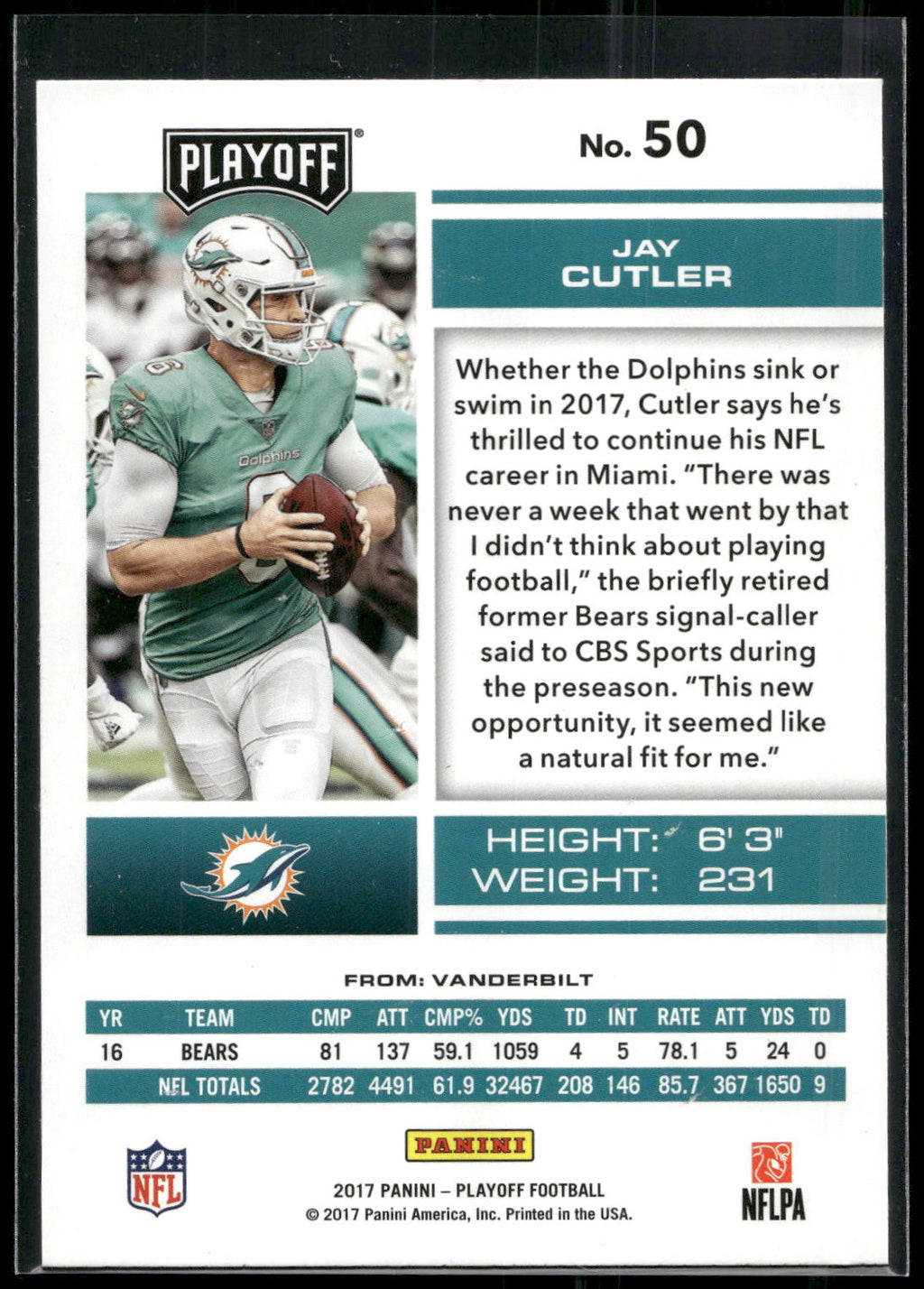 2017 Panini Playoff #50 Jay Cutler