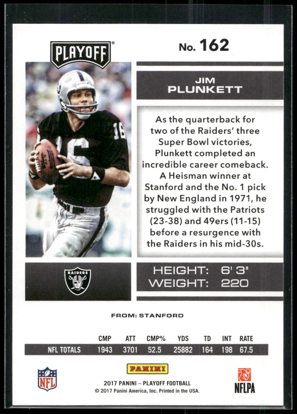 2017 Panini Playoff #162 Jim Plunkett