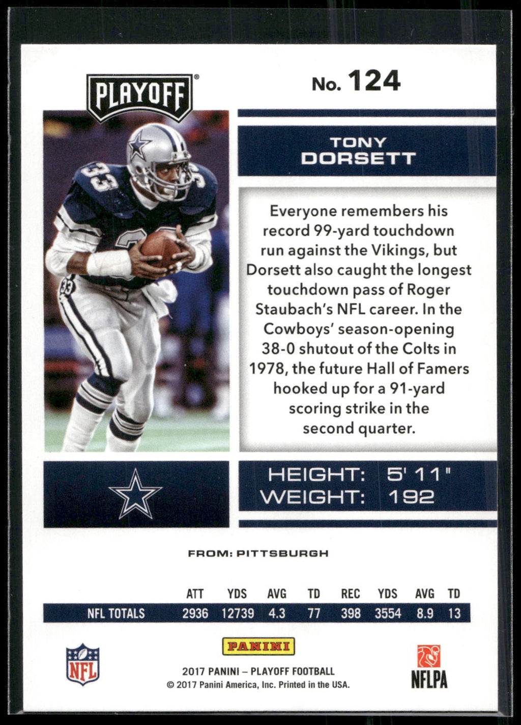 2017 Panini Playoff #124 Tony Dorsett