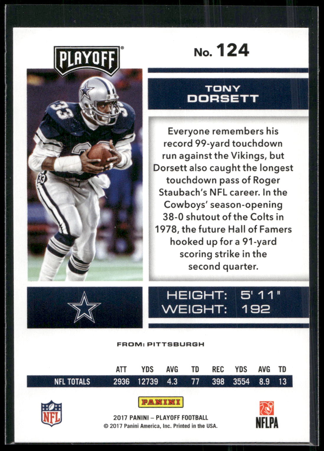 2017 Panini Playoff #124 Tony Dorsett
