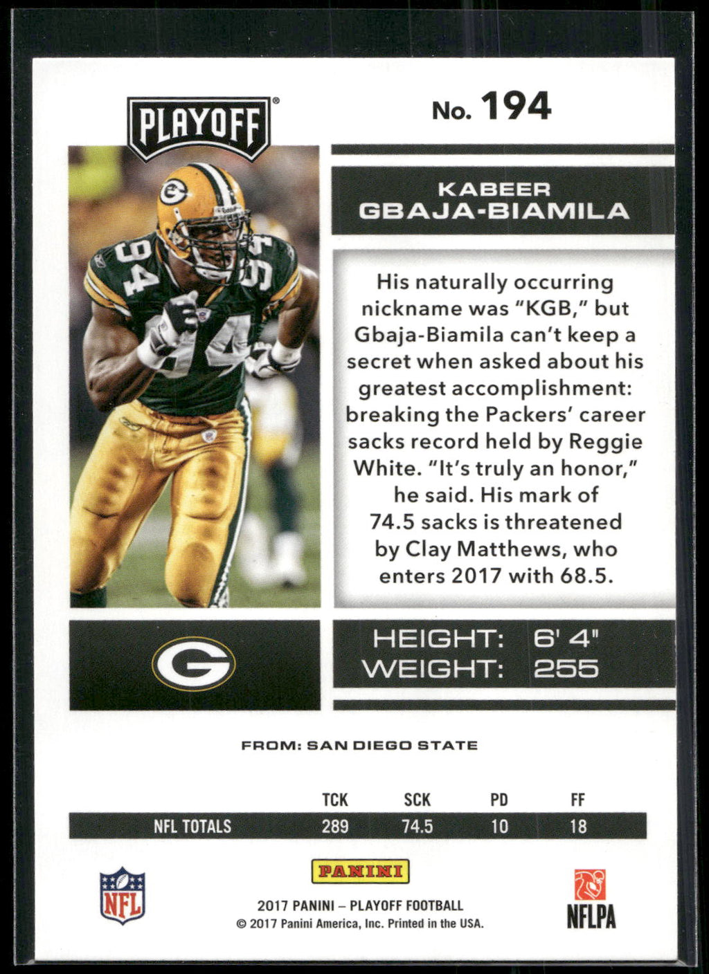 2017 Panini Playoff #194 Kabeer Gbaja-Biamila