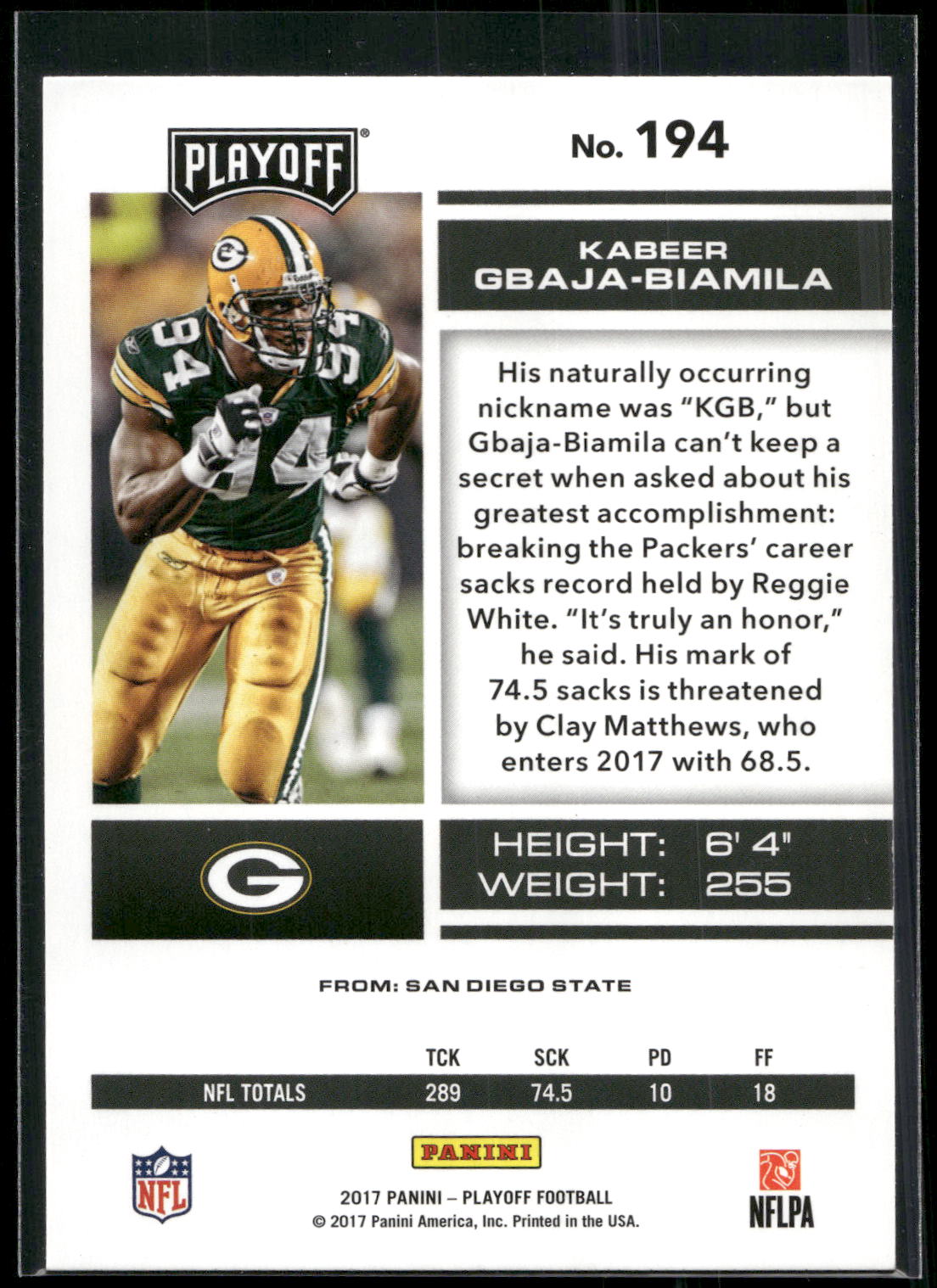2017 Panini Playoff #194 Kabeer Gbaja-Biamila