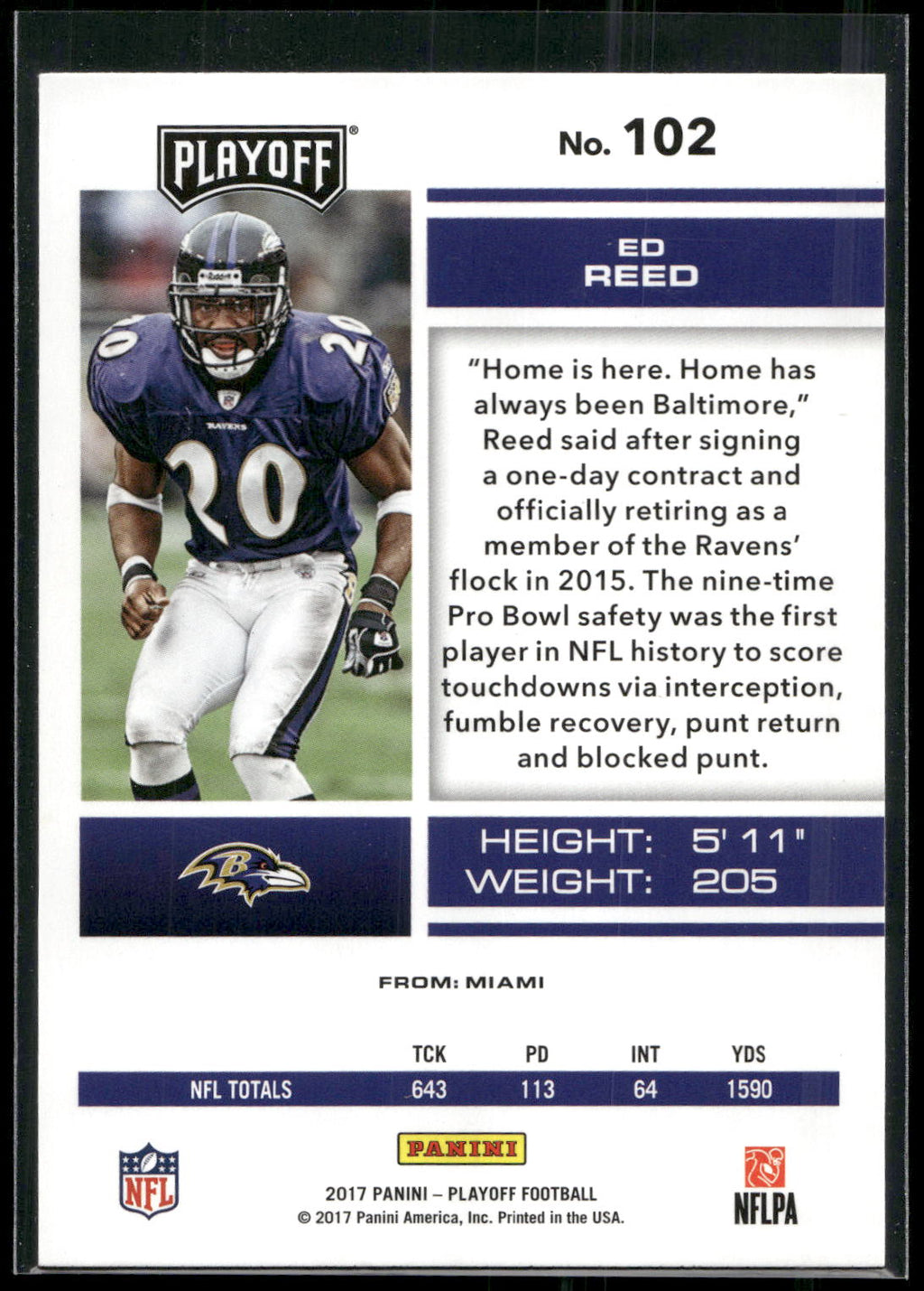 2017 Panini Playoff #102 Ed Reed