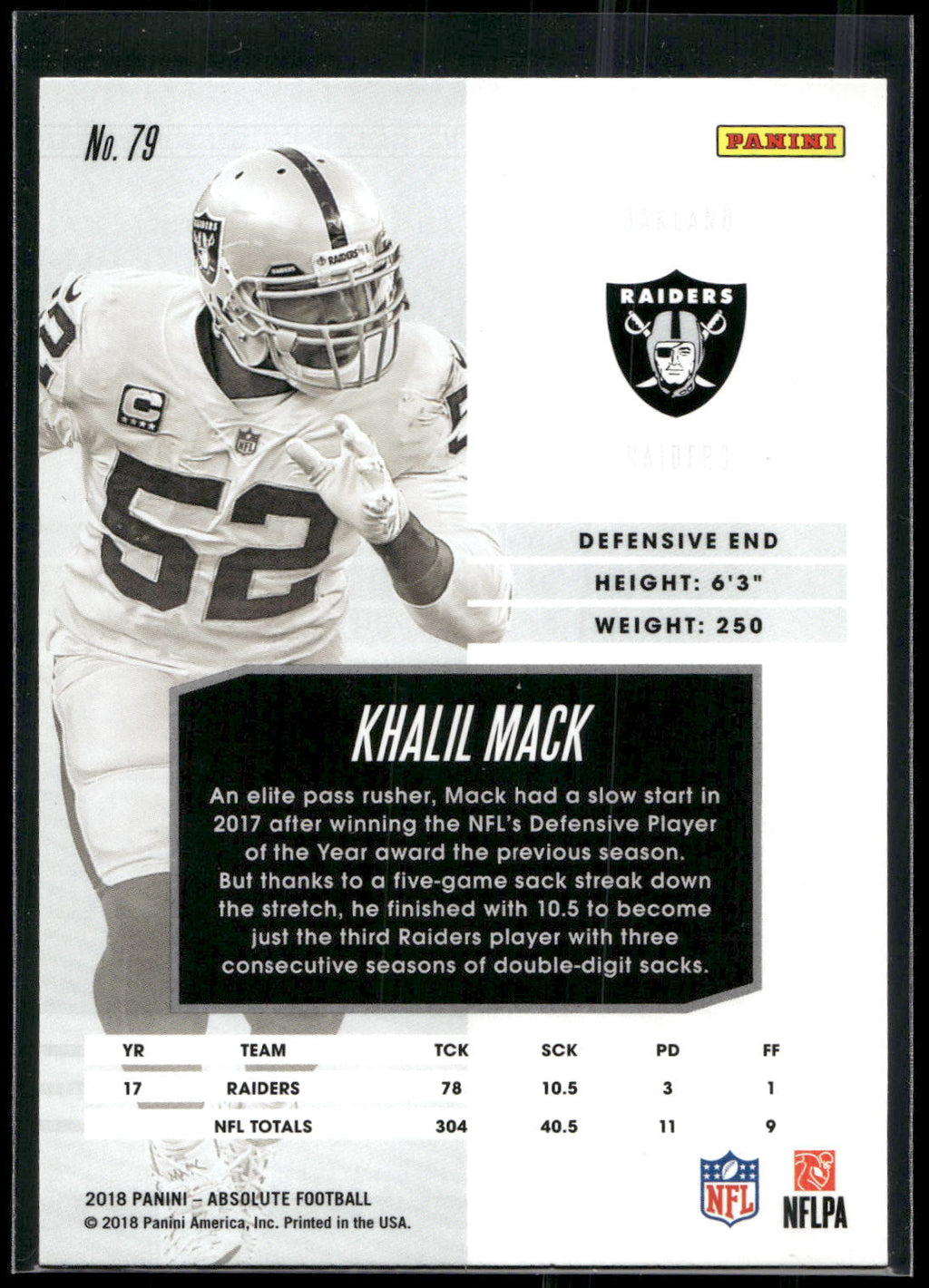 2018 Panini Absolute #79 Khalil Mack