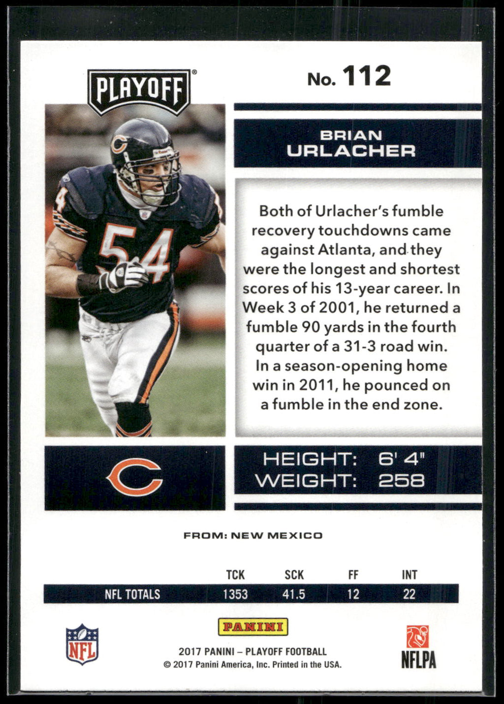 2017 Panini Playoff #112 Brian Urlacher