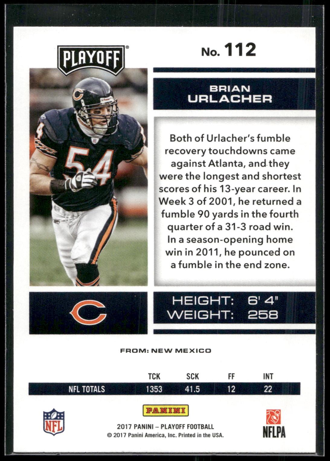 2017 Panini Playoff #112 Brian Urlacher