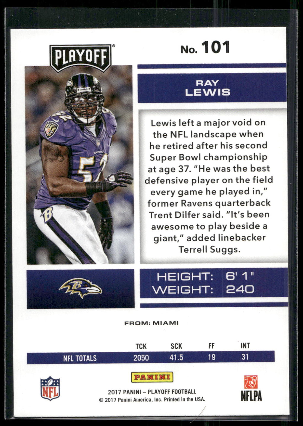 2017 Panini Playoff #101 Ray Lewis