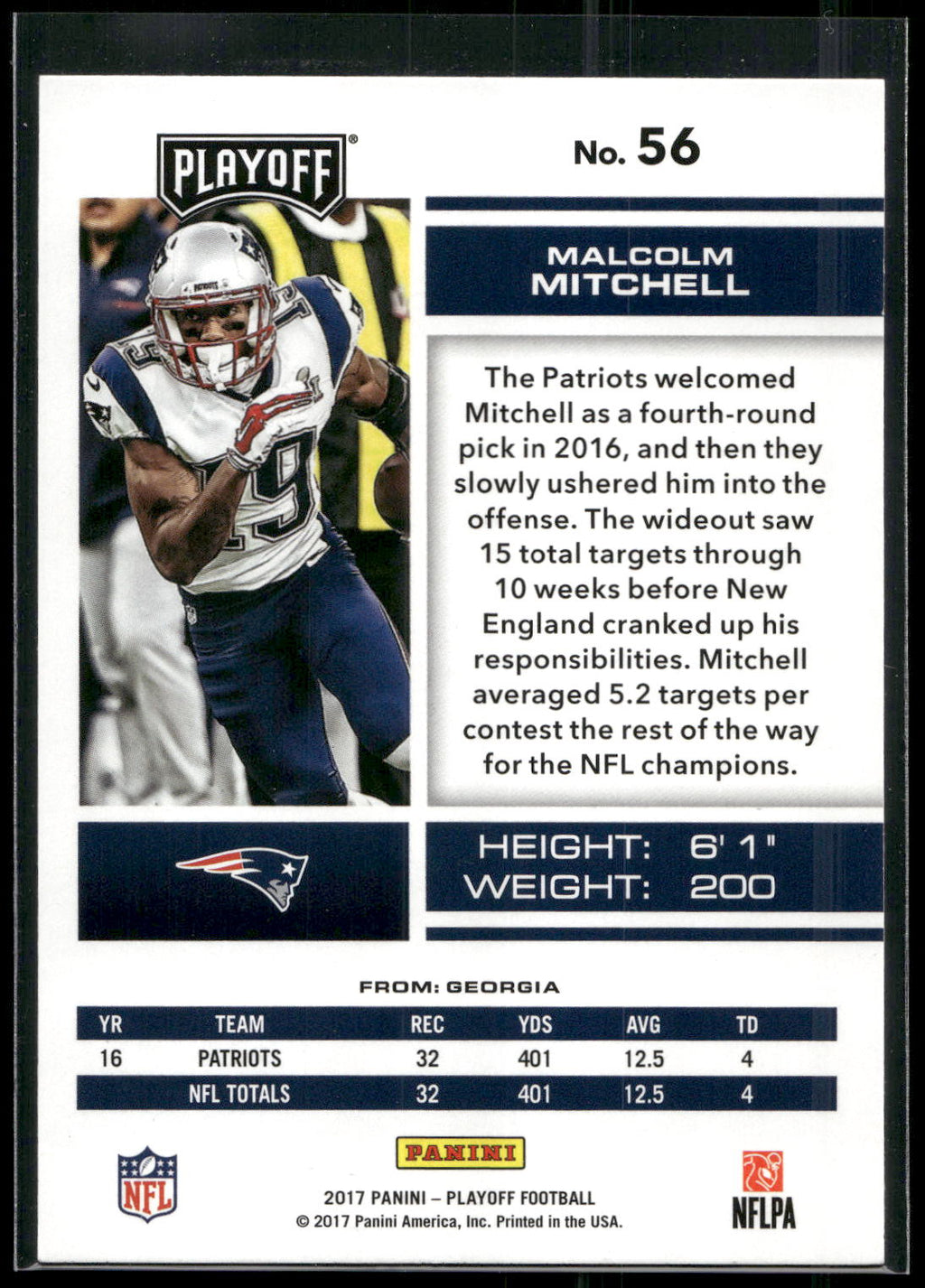 2017 Panini Playoff #56 Malcolm Mitchell