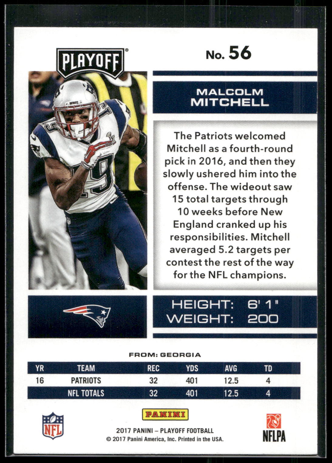 2017 Panini Playoff #56 Malcolm Mitchell