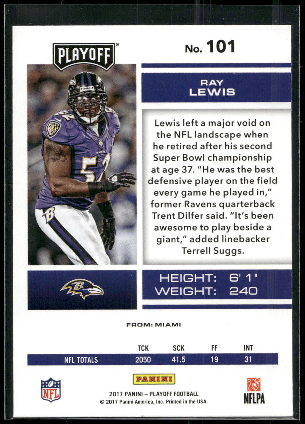 2017 Panini Playoff #101 Ray Lewis