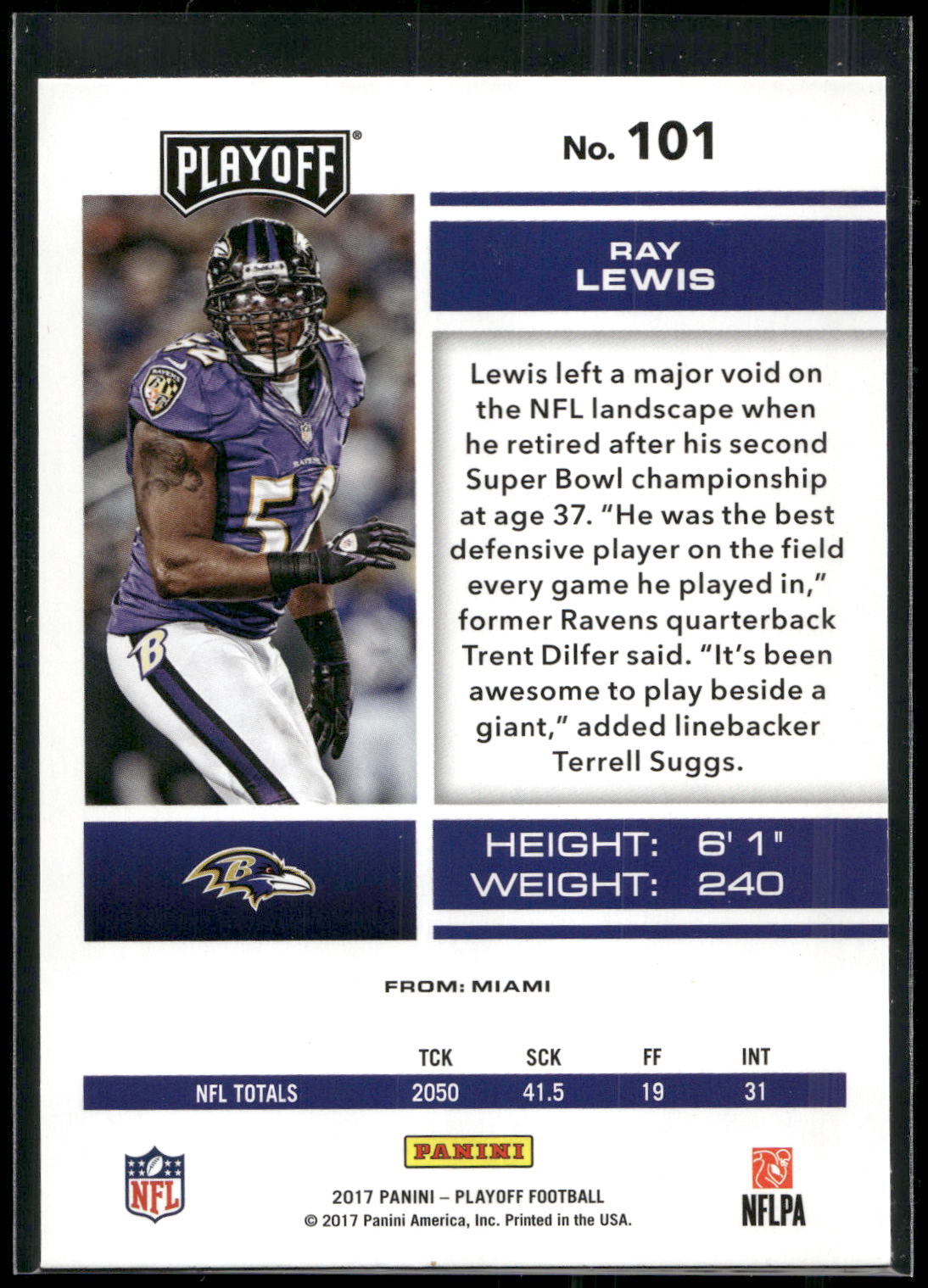 2017 Panini Playoff #101 Ray Lewis