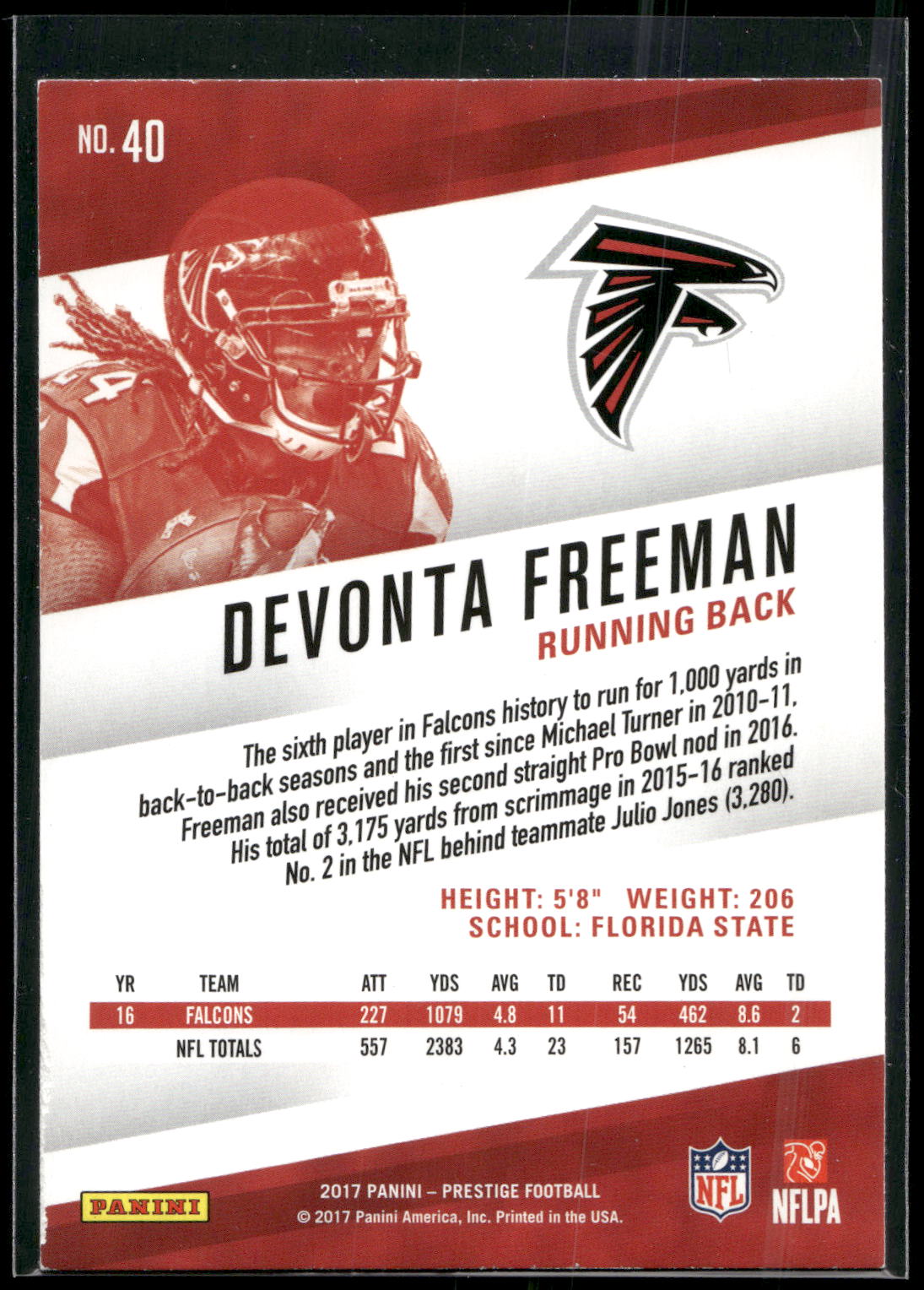 2017 Panini Prestige #40 Devonta Freeman