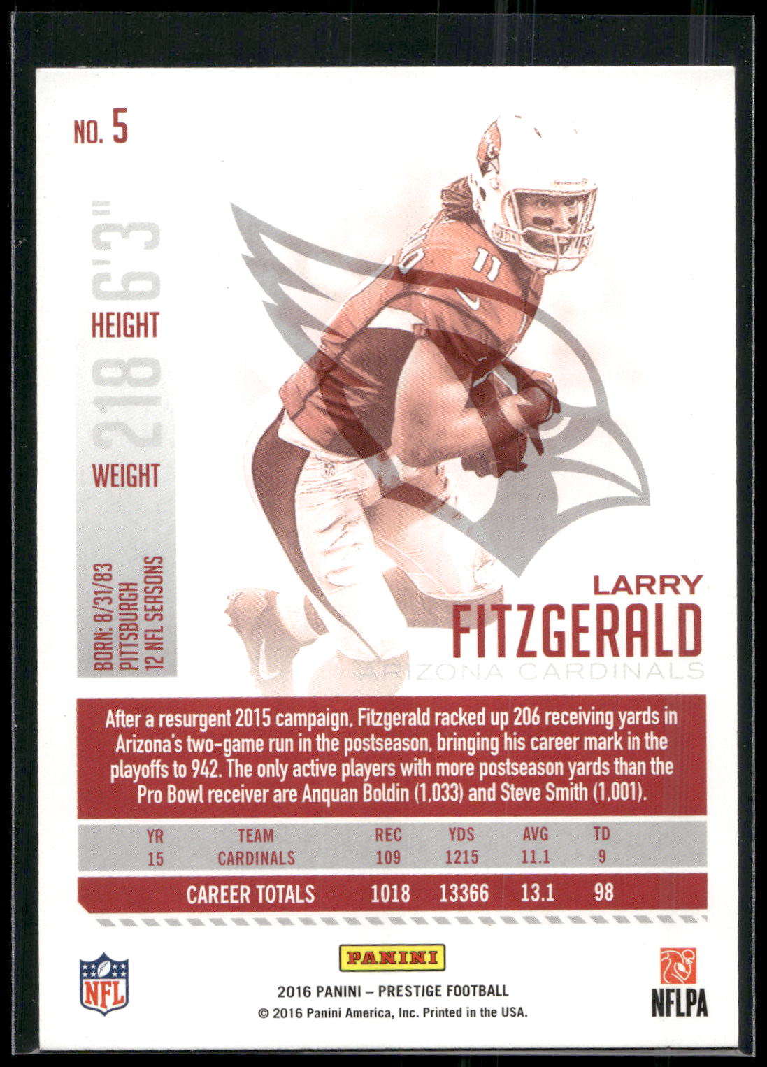 2016 Panini Prestige #5 Larry Fitzgerald
