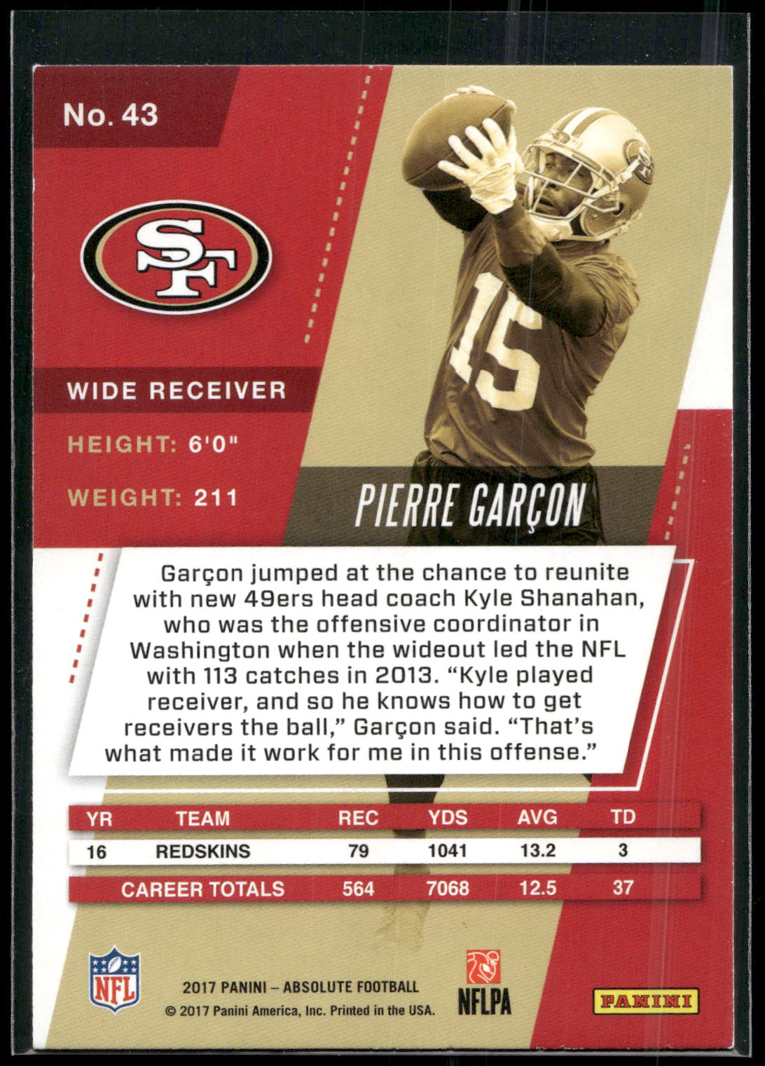 2017 Panini Absolute #43 Pierre Garcon