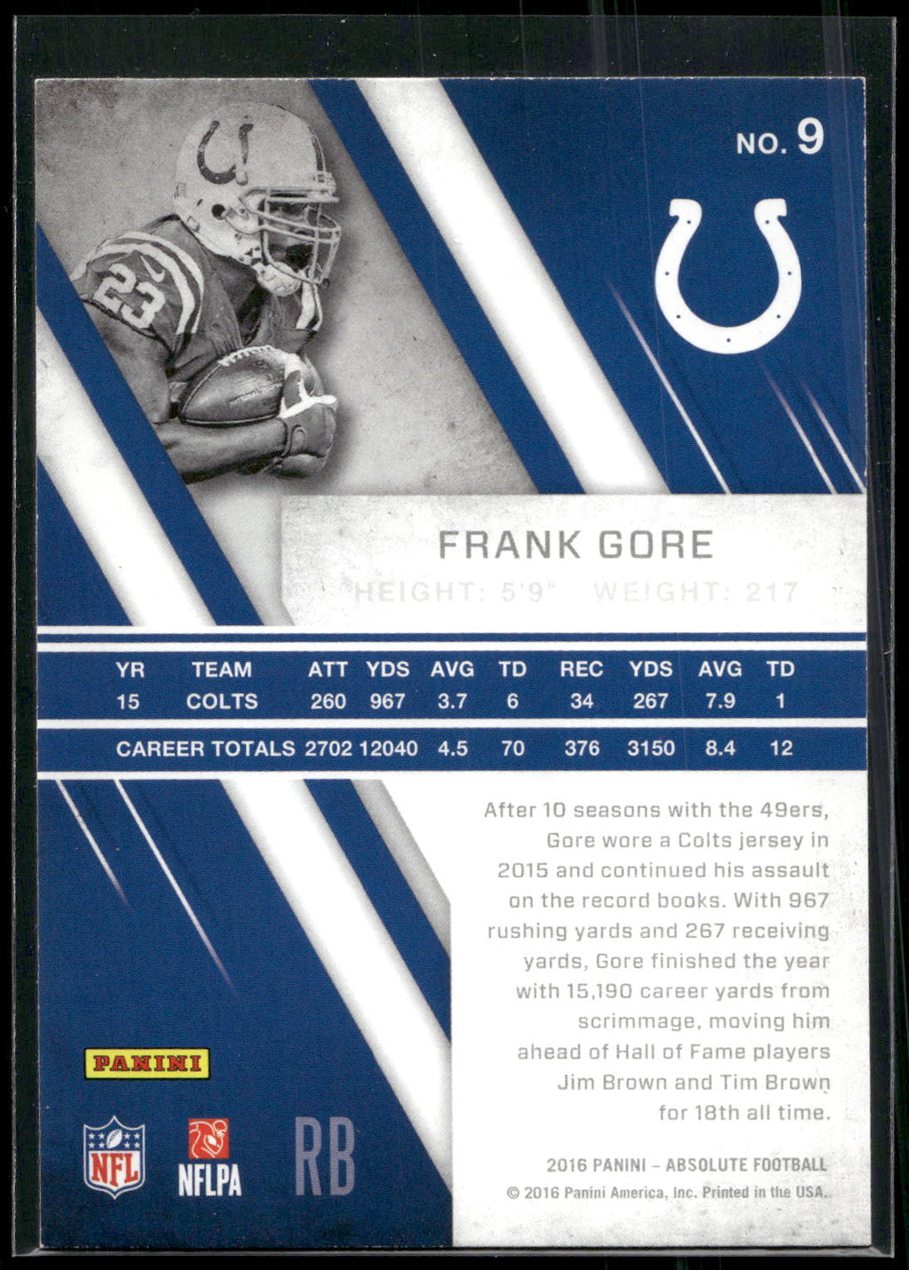 2016 Panini Absolute #9 Frank Gore