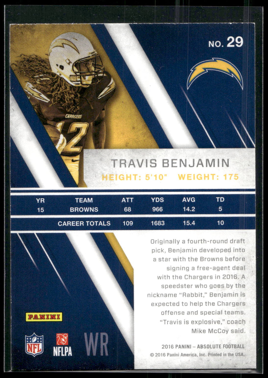 2016 Panini Absolute #29 Travis Benjamin