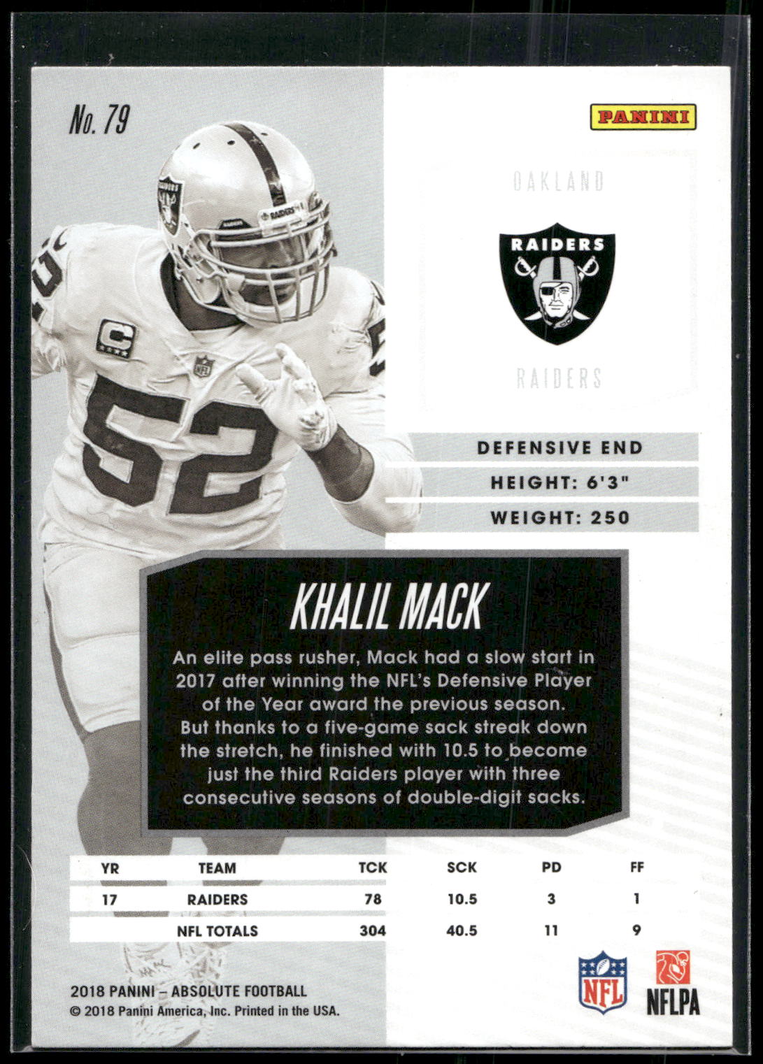 2018 Panini Absolute #79 Khalil Mack