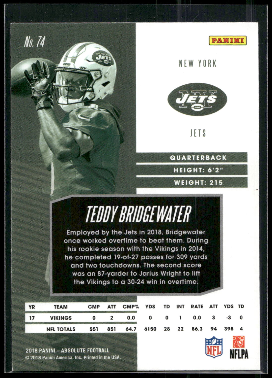 2018 Panini Absolute #74 Teddy Bridgewater