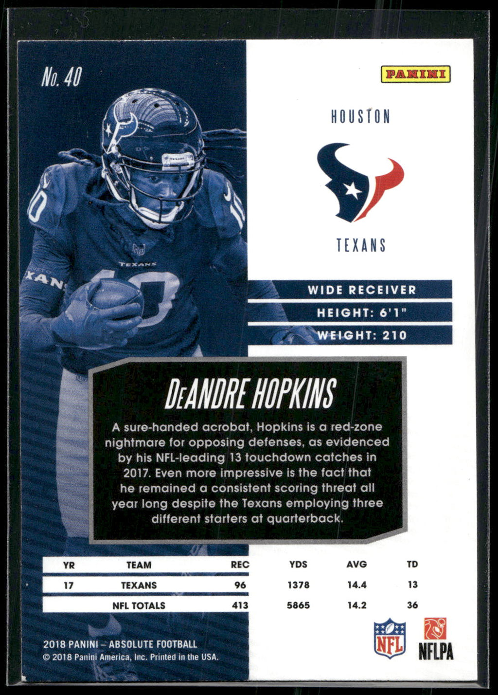 2018 Panini Absolute #40 DeAndre Hopkins