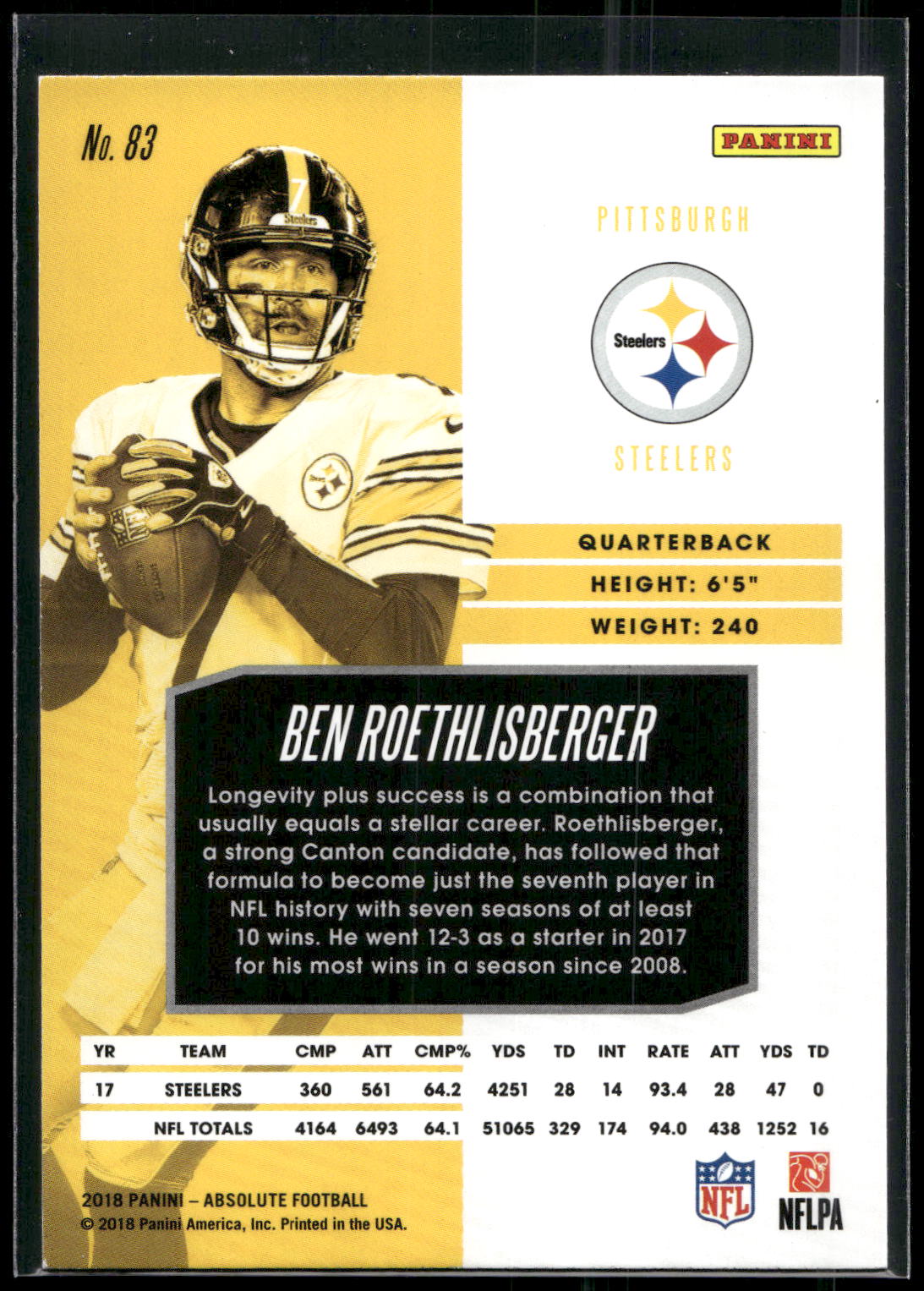 2018 Panini Absolute #83 Ben Roethlisberger