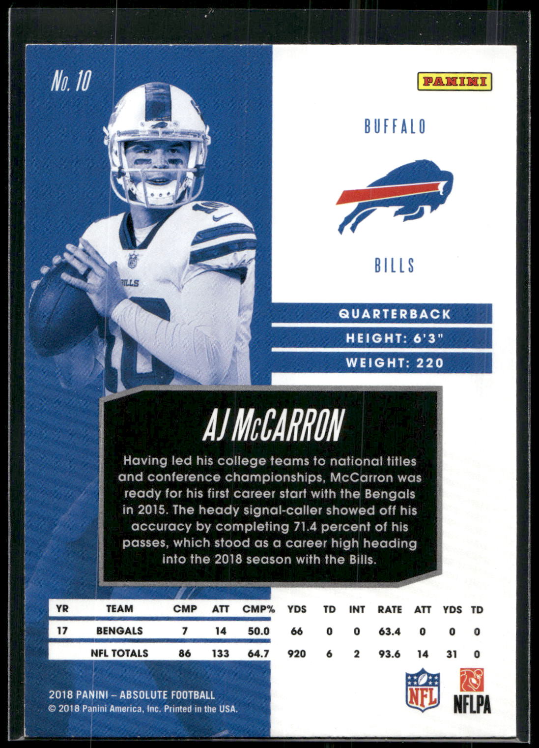 2018 Panini Absolute #10 AJ McCarron