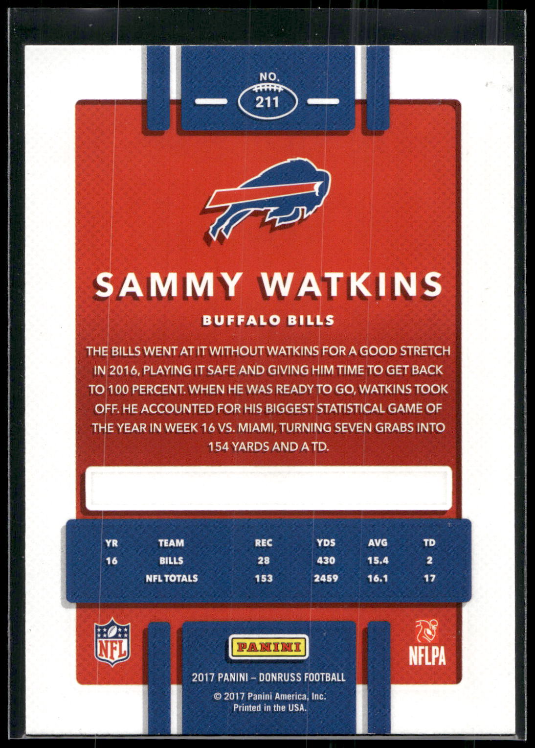 2017 Donruss #211 Sammy Watkins