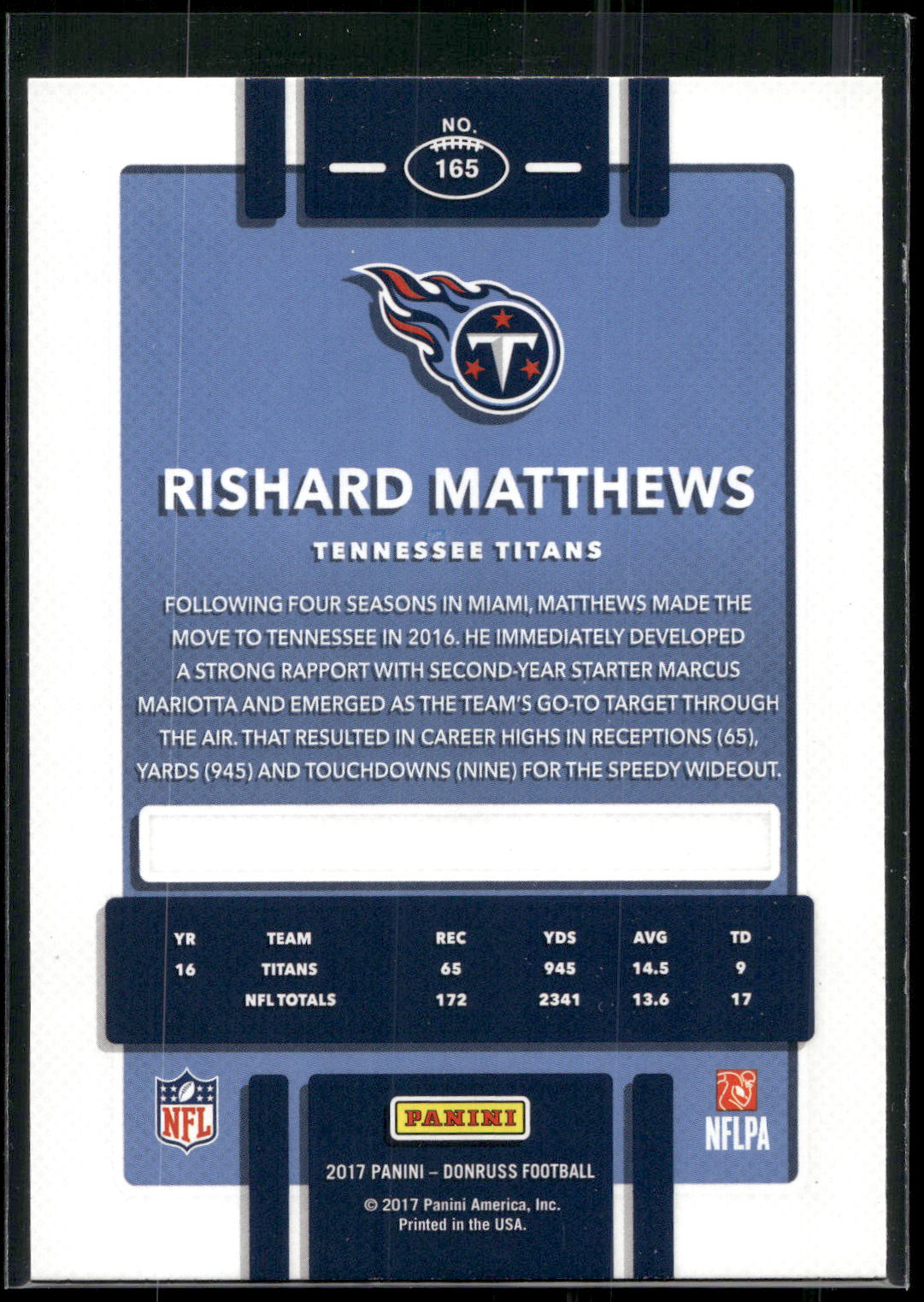 2017 Donruss #165 Rishard Matthews
