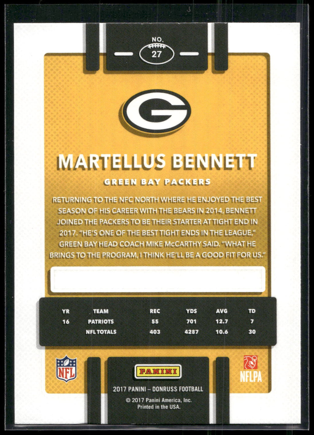 2017 Donruss #27 Martellus Bennett