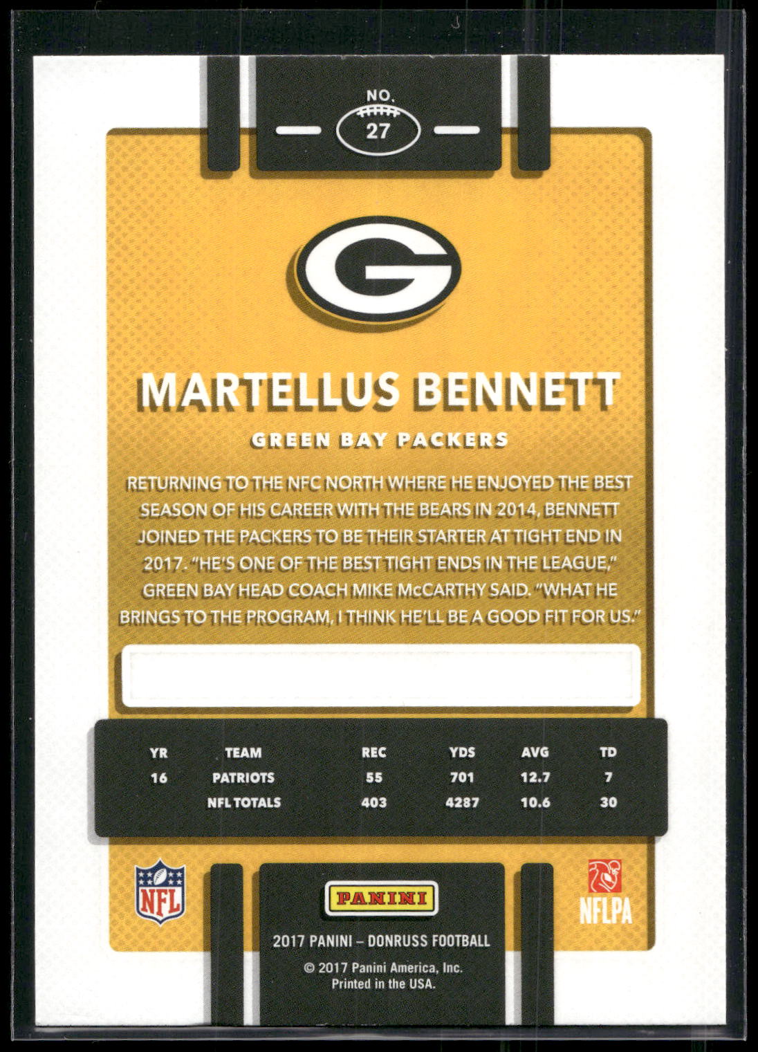 2017 Donruss #27 Martellus Bennett