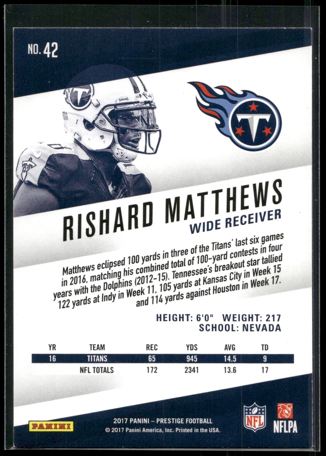 2017 Panini Prestige #42 Rishard Matthews