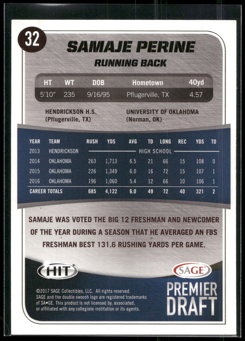 2017 SAGE HIT #32 Samaje Perine