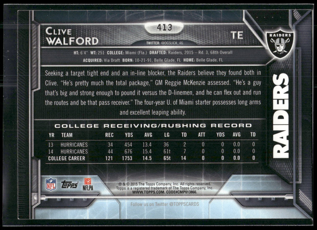 2015 Topps #413 Clive Walford