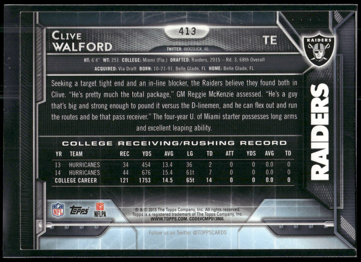 2015 Topps #413 Clive Walford
