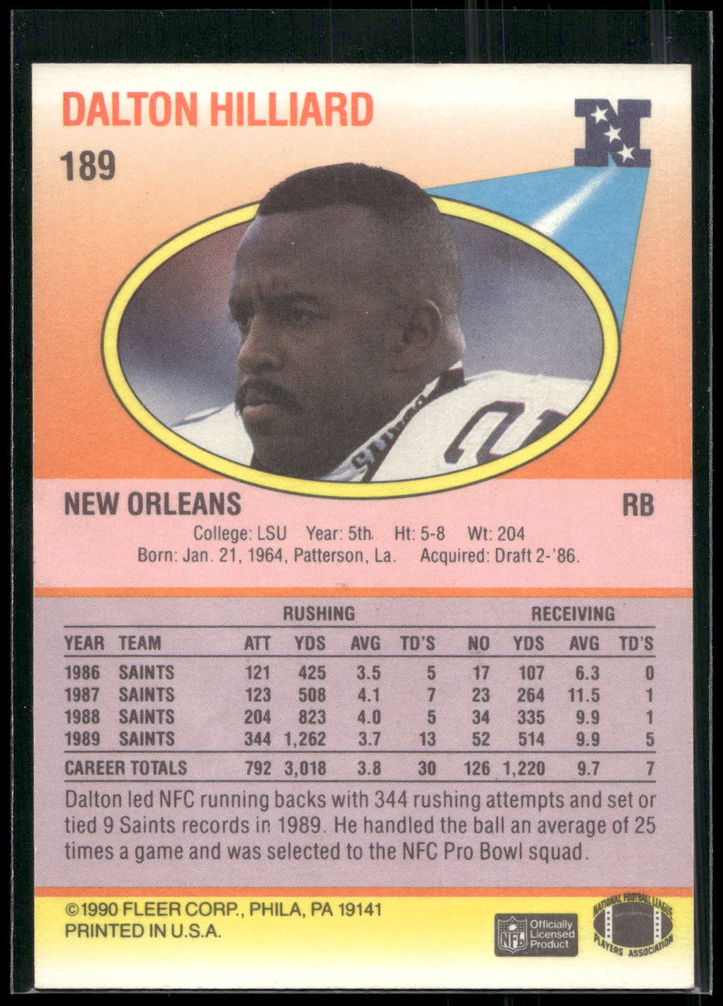 1990 Fleer #189 Dalton Hilliard
