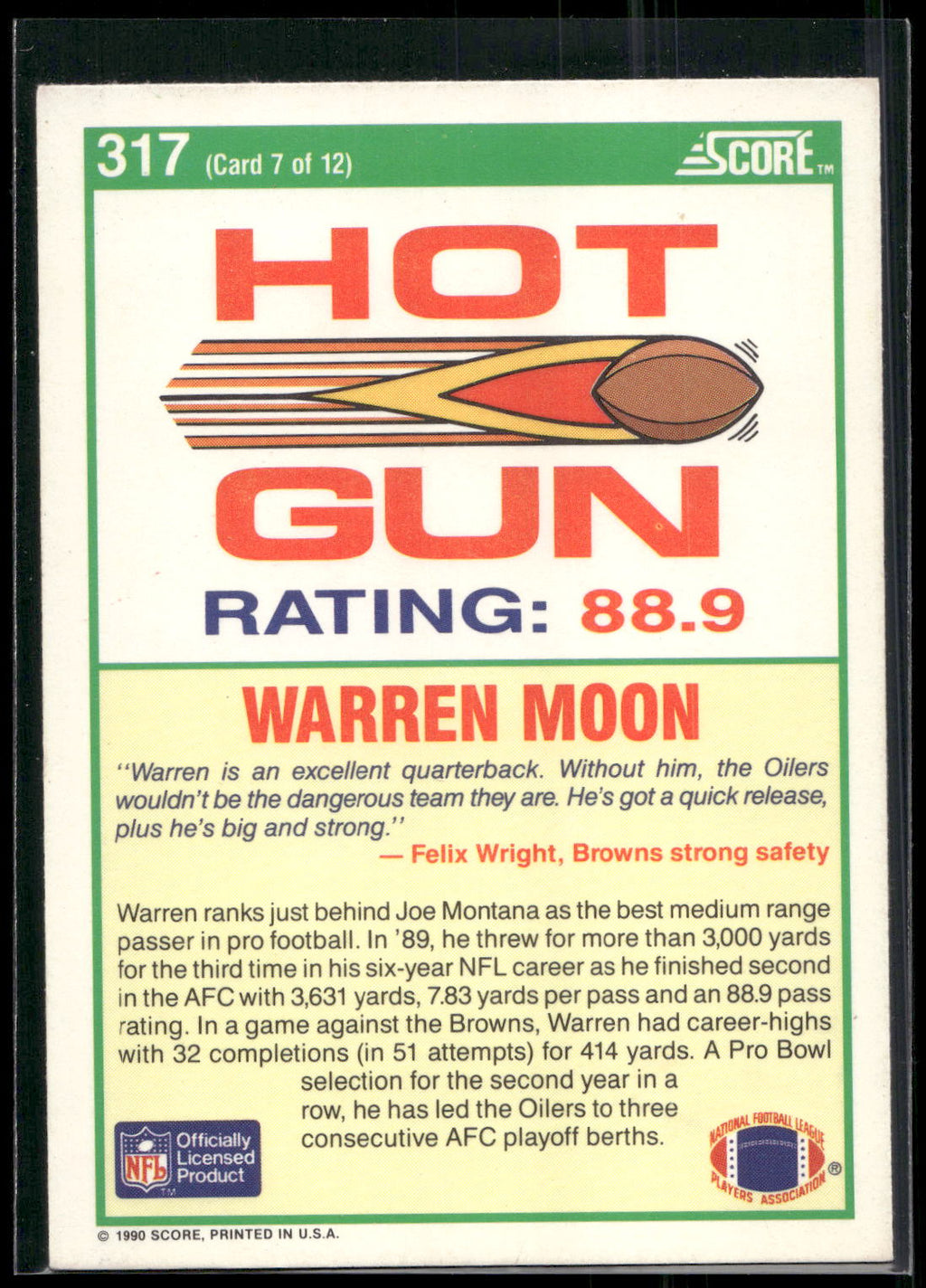 1990 Score #317 Warren Moon
