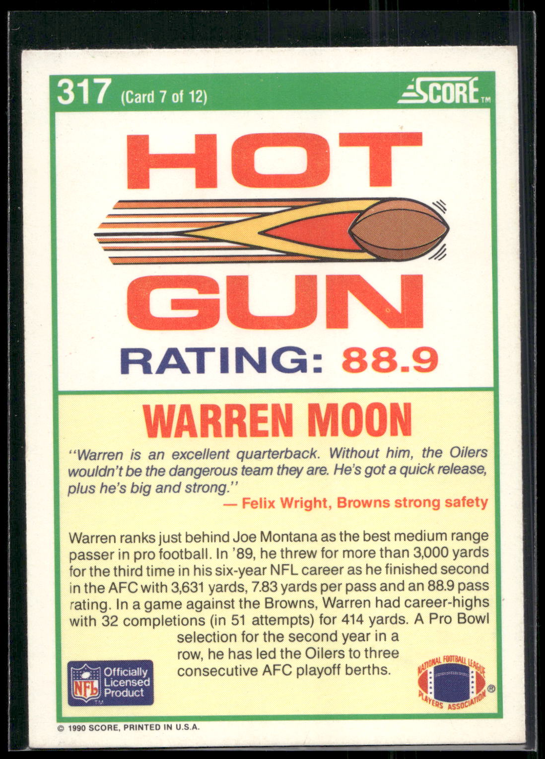 1990 Score #317 Warren Moon