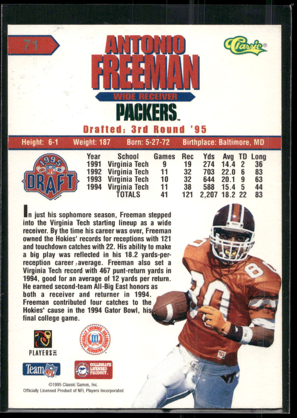1995 Classic NFL Rookies #71 Antonio Freeman