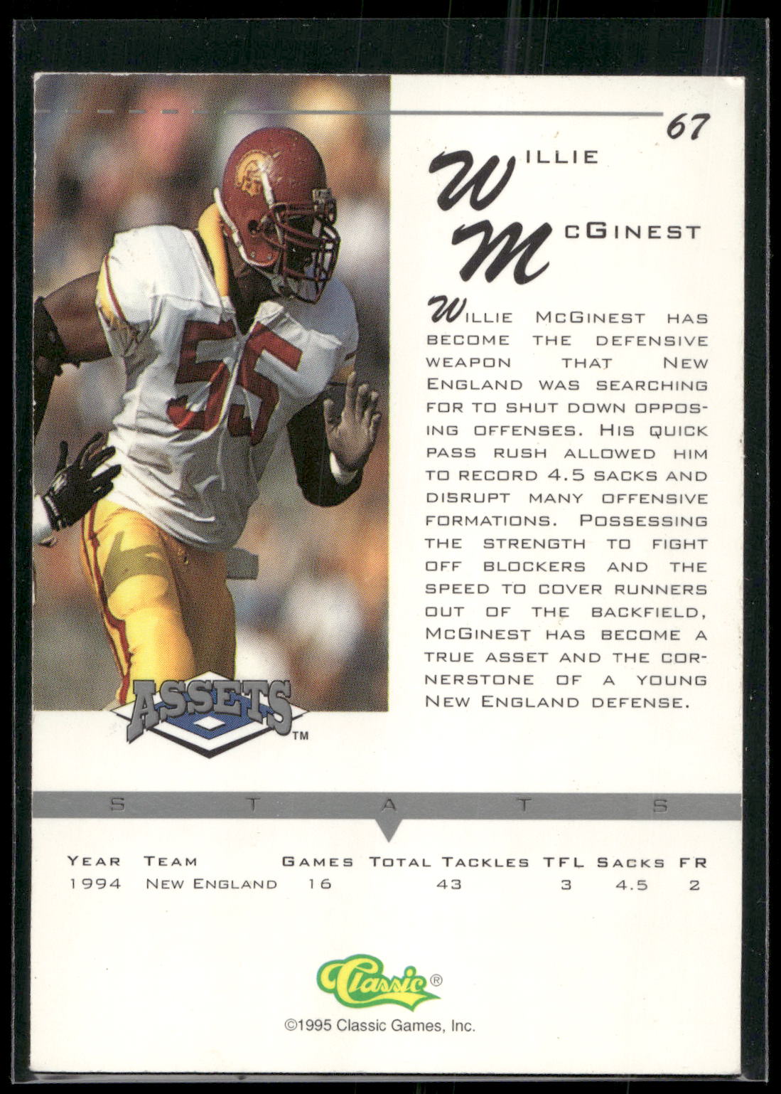 1994-95 Classic Assets #67 Willie McGinest