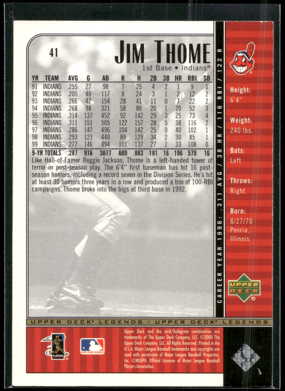2000 Upper Deck Legends #41 Jim Thome