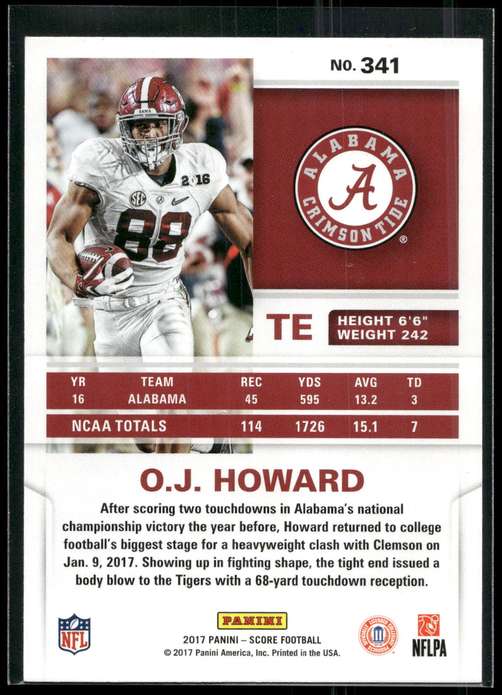 2017 Score #341 O.J. Howard
